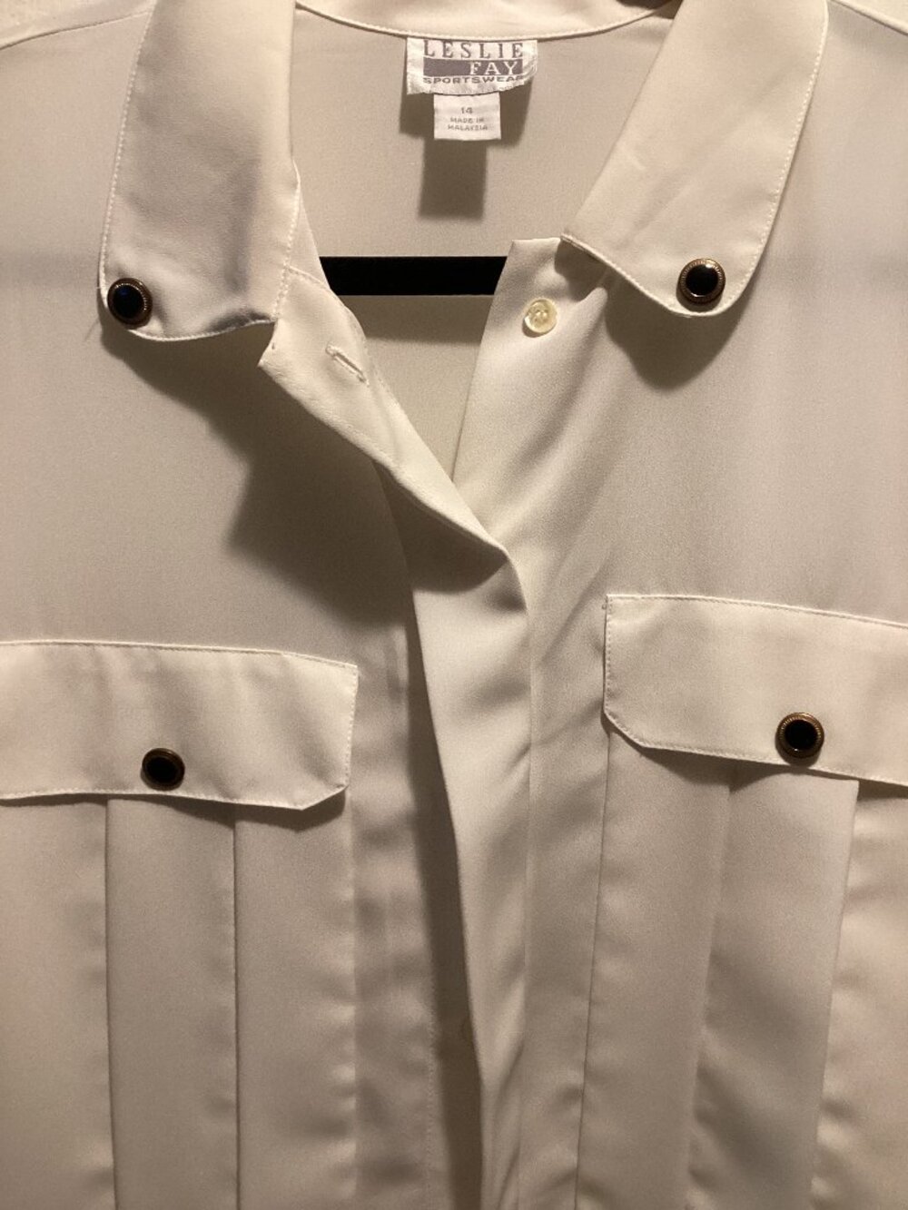Vintage 90s Leslie Fay White Gold Button Military Shirt Y2K L XL